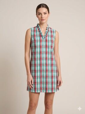 Vintage April Cornell Plaid Ruffle Neck Mini Dress Cottagecore Women’s size XXL